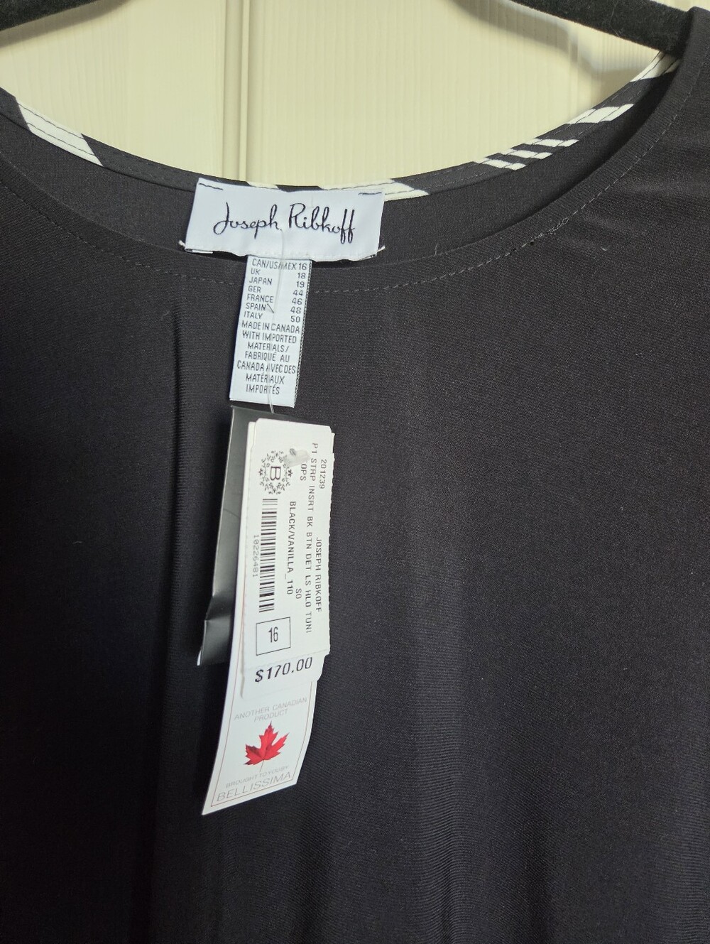 Joseph Ribkoff Black Tunic With Striped Insert Size16 - Picture 5 of 8